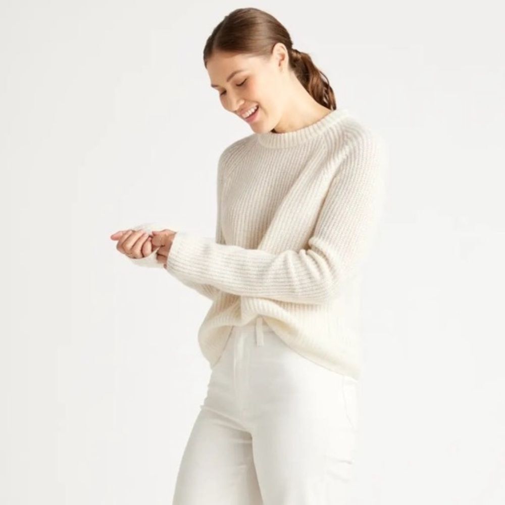 Quince 100% Mongolian Cashmere Fisherman Crew Cream Sweater large